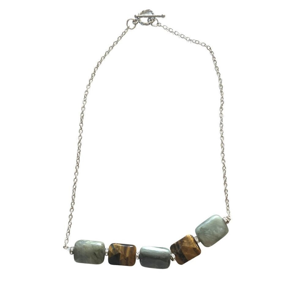 Stone Beaded Necklace with Silver Tone Chain